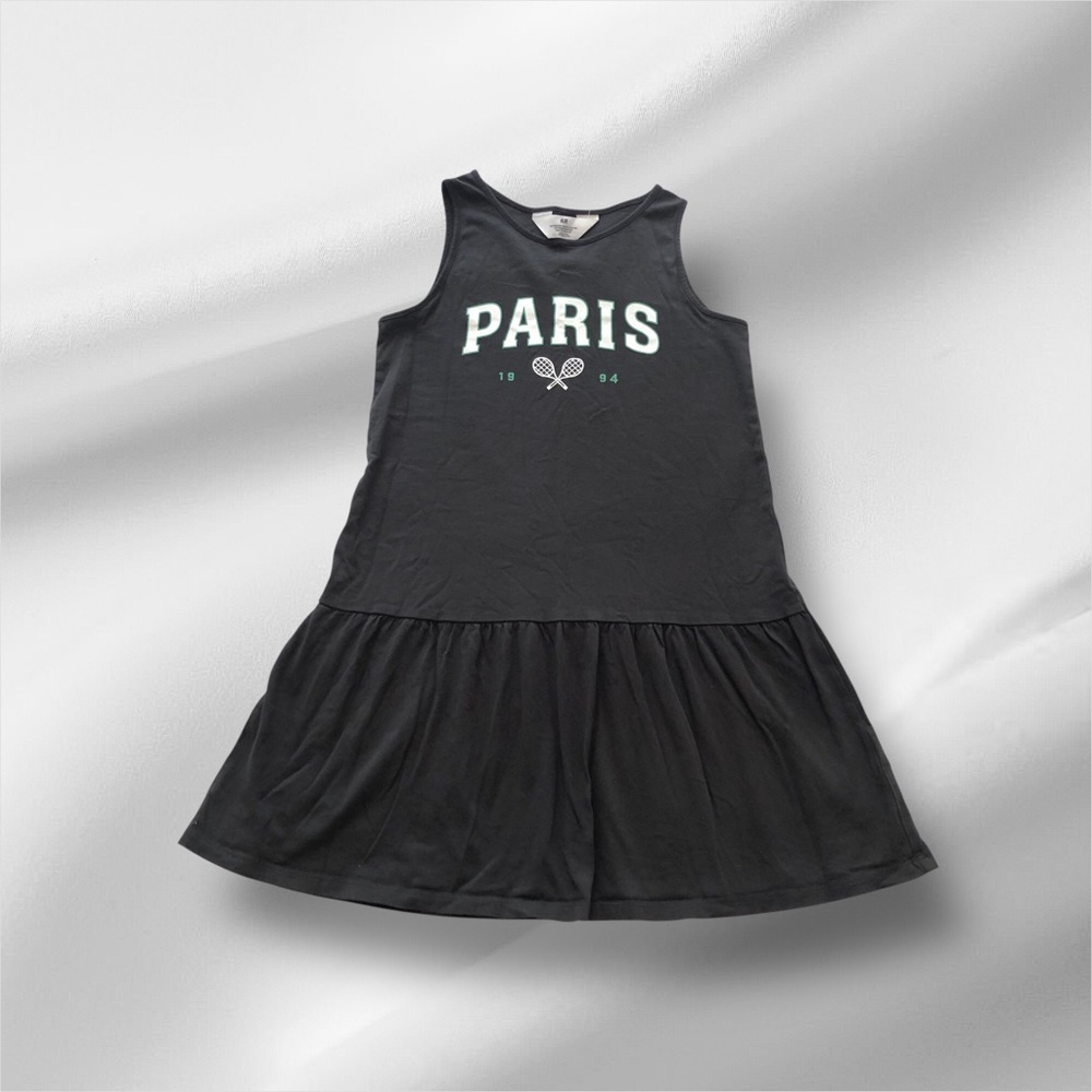 H&M Girl’s Gray Peplum T shirt Dress with Paris Tennis Graphic size8-10